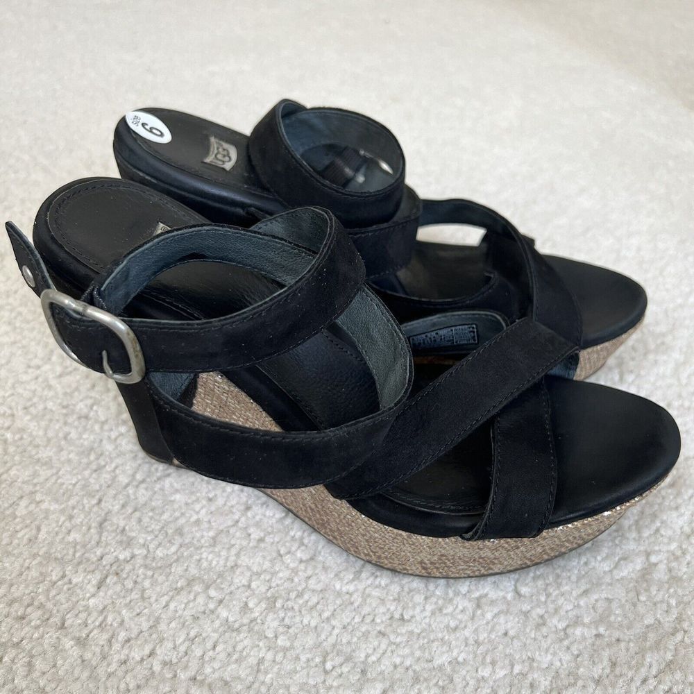UGG Ariah Black Suede Nubuck Snake Wedge Platform Sandals Women Size 7